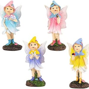 JelyArt Set of 4 Miniature fairies Sculpture Garden Statue, Flower Fairies for Outdoor Ornament Figurine Plant Decor, Enchanted Fairy Figures Garden Landscape Resin DIY Accessories