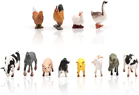 TMORU 12 Pcs Farm Animal Figurine Toys, Realistic Plastic Animal Statues, Educational Sets Easter Eggs Birthday Gifts Cake Toppers for Kids