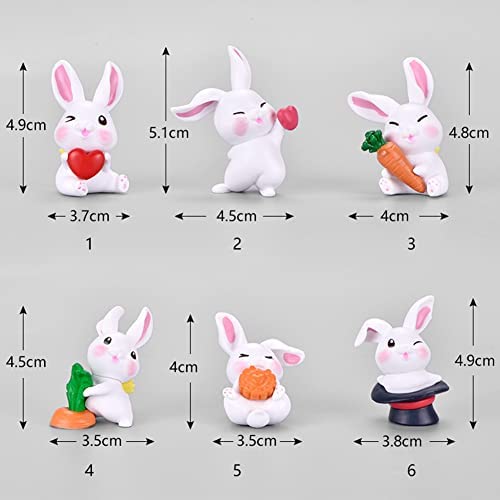 Miniature Rabbit Figure, Hilloly 6 Piece Mini Rabbit Figure, Rabbit Mini Figure Set Rabbit Ornaments Miniature Rabbit Animal Statue Garden Figurines Rabbits Cake Topper (3-5cm) - Image 2