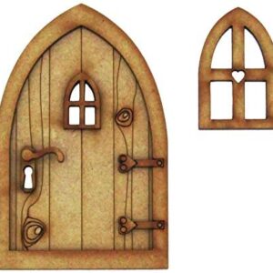 Alchemy Engraving Country Cottage Fairy Door. 3D Self-Assembly Wooden Fairy Door Craft Kit. Comes with Fairy Window and Door Handle!