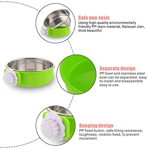 MOACC Crate Dog Bowl, Removable Stainless Steel Dog Bowl with Plastic Puppy Feeder Food Water Bowl for Dogs Cats Rabbits - Image 4