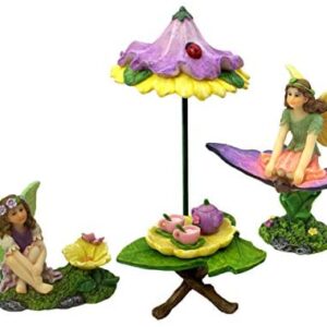 PRETMANNS Fairy Garden Fairies Accessories – A Fairy Tea Party Set with Miniature Fairies & Fairy Furniture and a Cute colorful Tea Set – Fairy Garden Supplies 8 Pieces