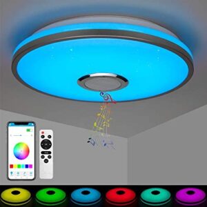 LED Music Ceiling Light with Bluetooth Speaker for Bathroom 56W RGB Brightness Dimmable Color Changing LED Lamp with Smartphone APP and Remote Control