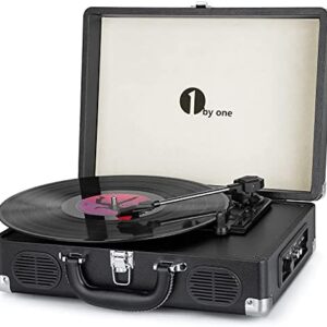 1 BY ONE Belt-Drive 3-Speed Portable Record Player Bluetooth Vinyl Turntable with Built in Speakers, Supports RCA Output, Headphone Jack, MP3, Mobile Phones Music Playback, Black