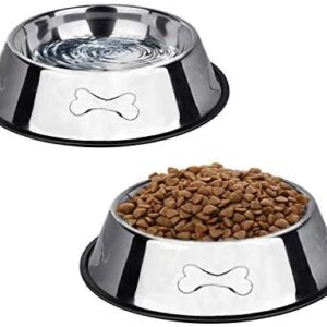 SUOXU 2 Stainless Steel Dog Bowls, Dog Feeding Bowls, Dog Plate Bowls With Non-slip Rubber Bases,Small Pet Feeder Bowls And Water Bowls (XS-195ml/7oz)
