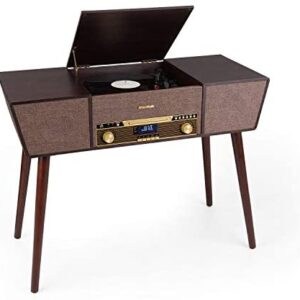 auna Belle Epoque 1912 Retro Record Player - Vinyl Player, Turntable, 3 Speeds: 33 1/3, 45 and 78 rpm, CD Player, DAB + / FM Radio, BT, USB Recording Function, 2 Speakers, Brown