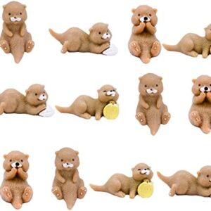 12 Pieces Miniature Otters Figurines,Figure Collection Playset,Garden Miniature Moss Landscape Cartoon Animal,DIY Crafts, Fairy Garden Decoration, Table Centerpieces, Home Decor