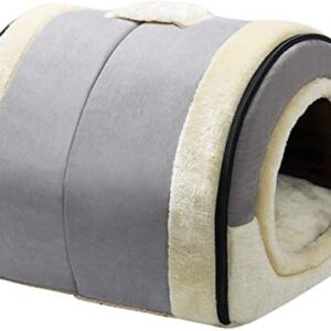 Hollypet Cat Bed Dog Bed Self-Warming 2-in-1 Foldable Pet Bed for Cats and Small Dogs Pet Tent Cave Bed, Crystal Velvet Indoor Outdoor, Light Grey