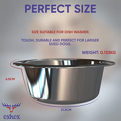 OXKOX Pack of 2 Dog Bowl - Stainless Steel Dishwasher Safe Large 21.5×6.5cm - Bowl for Cats, Dogs, Pups, and Kittens - Ideal for Wet and Dry DOG Food and Water Bowl - Image 3