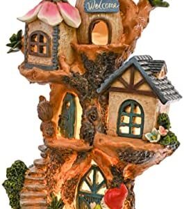 TERESA'S COLLECTIONS Fairy House Gnomes Garden Ornaments Outdoor with Solar Lights, Waterproof Resin Mountain Castle Mushroom Garden Statues Cottage Figurines for Patio Lawn Yard Decorations, 30.5cm