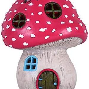 TERESA'S COLLECTIONS Pink Mushroom Fairy House Garden Ornaments with Solar Powered Lights, Waterproof Resin Garden Statue Outdoor Cottage Figurines for Patio Lawn Yard Decorations, 19cm