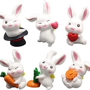 Miniature Rabbit Figure, Hilloly 6 Piece Mini Rabbit Figure, Rabbit Mini Figure Set Rabbit Ornaments Miniature Rabbit Animal Statue Garden Figurines Rabbits Cake Topper (3-5cm)
