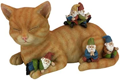 GlitZGlam Cody the Miniature Cat and Gnomes - “A Relaxing Day” - A Fairy Garden Gnome Miniature