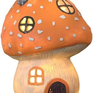 GloBrite Solar Garden Ornaments Outdoor, 19cm Orange Mushroom Illuminated Fairy House Garden Statues, Waterproof Resin Dwelling Ornament for Yard Lawn Garden Decorations and Gift