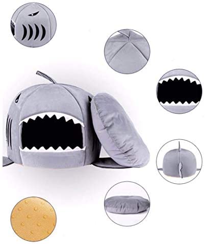 Alytimes Dog Bed Shark Cat Bed Pet Cave for Small Pets with Removable Cushion Water Resistant Bottom Machine Washable Lovely Pet House Gift for Pet - Image 3