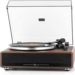 1 BY ONE High Fidelity Belt Drive Bluetooth Turntable with Built-in Speakers, Vinyl Record Player with Magnetic Cartridge, Wireless Playback and Aux-in Functionality, Auto Off