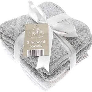 2 Soft White Elli and Raff Baby Hooded Bath Time Towel 100% Cotton Baby Gift (Grey)