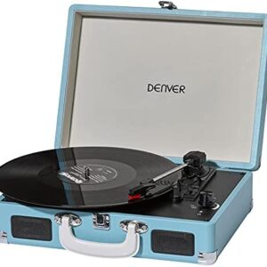 Denver VPL-120BT Bluetooth Vinyl Record Player with USB, record to MP3, AUX IN for phone/tablet, RCA Out, Stereo Speakers - Blue