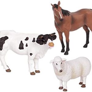 TERRA BY BATTAT– Farm Animal Figurines – Set of 3 (Sheep, Bull & Horse) – Toy Animals for Pretend Play for Kids 3 years + AN2839Z