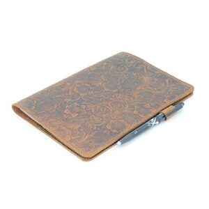 JJNUSA Compatible with Rocketbook Flip Cover Smart Business Handmade Distressed Genuine Leather Notebook Cover with Pen Loop Flowerbrown Executive 6" x 8.8"