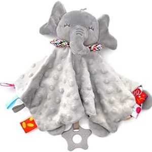 Baby Comforters Blanket|Baby sleeping toy,Baby Comforter Toy Includes Teether, Elephant Baby Blanket for Newborn Babies Gift with Taggies Comforter Toy Soft Plush for Newborn Baby Girls Boys Gifts