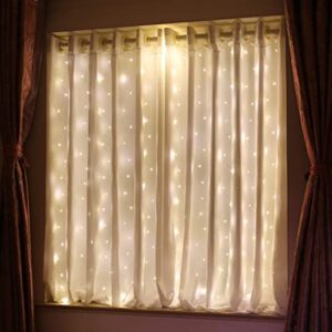 HXWEIYE Short Curtain Lights for Small Window, 3.3x5Ft Warm White 8 Mode Fairy Light with Timer & 8 Hooks for Bedroom, Battery Powered 96Led String Light for Indoor Weddings Party Garden Wall Decor