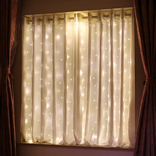 HXWEIYE Short Curtain Lights for Small Window, 3.3x5Ft Warm White 8 Mode Fairy Light with Timer & 8 Hooks for Bedroom, Battery Powered 96Led String Light for Indoor Weddings Party Garden Wall Decor