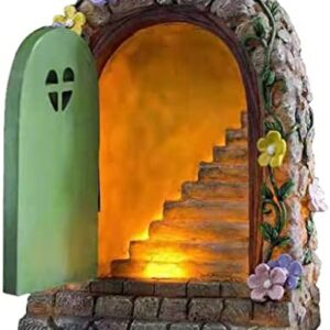 Fenteer Fairy Solar Lights Garden Ornament, Miniature Fairies Door Tree Statues - Yard and Garden Sculptures Fairy Garden Mystical Gnome Accessories