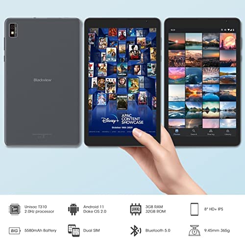 Tablet Blackview Tab6 8 Inch, Android 11 Phablet(2022), 4G LTE Dual SIM, WIFI Tablet PC, 5580mAh Battery, 3+32GB/256GB, Face ID Unlocked, Bluetooth5.0, Type-C, GPS, OTG, NOTE, 2 Years Warranty - Grey - Image 6