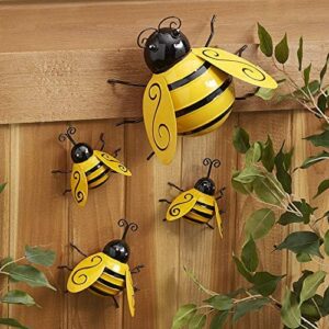 Metal Bumble Bee Decorations,Retro Garden Accents Yard Fence 3D Iron Art Sculpture Ornaments, Lawn Bar Bedroom Living Room Coffee Shop Wall Hanging Bumblebee Art Decoration (Bright Yellow)