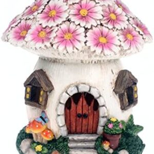 Solar Powered Illuminated Fairy House/Dwelling Garden Ornament Pink Flower Toadstool House …