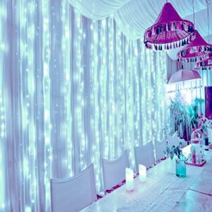 Hezbjiti 600 LED Curtain Lights, 6m x 3m Curtain Fairy Lights 8 Modes String Lights Mains Powered, Connectable Waterproof Window Lights for Indoor Outdoor Bedroom Wedding Party Gazebo Garden Backdrops