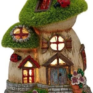 TERESA'S COLLECTIONS Flocked Fairy House Garden Ornaments with Solar Powered Lights, Waterproof Resin Mushroom Garden Statue Outdoor Cottage Figurines for Patio Lawn Yard Decorations, 19.5cm