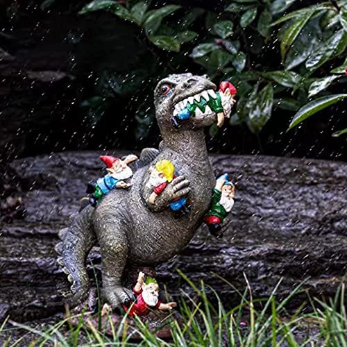 FONDUO The Great Garden Gnome Massacre, Dinosaur Eating Gnomes Garden Ornament, Outdoor Statue for Patio/Lawn/Yard Art Decoration, Housewarming Gift (15 * 8 * 6 CM) - Image 5