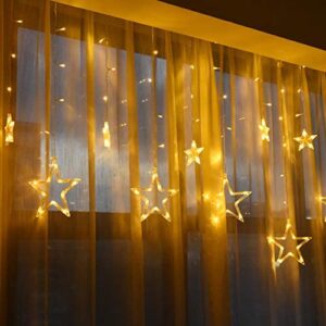 Christmas Curtain LED Window Lights - Xmas Star String Fairy Lights with Plug & 8 Modes Memory Function Waterproof Hanging Party Decorations for Home Garden Bedroom House Indoor Outdoor