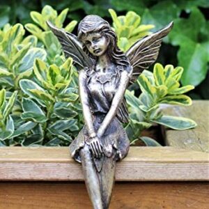 HH Home Hut Garden Ornament Sitting Magical Fairy Brass Copper effect Figurine Angel Statue
