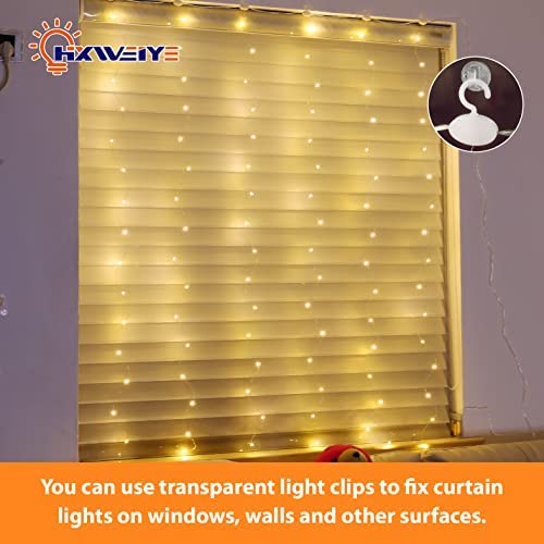HXWEIYE Short Curtain Lights for Small Window, 3.3x5Ft Warm White 8 Mode Fairy Light with Timer & 8 Hooks for Bedroom, Battery Powered 96Led String Light for Indoor Weddings Party Garden Wall Decor - Image 3