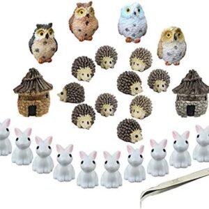 niCWhite Miniature Garden Ornaments, 26pcs Miniature Ornaments Kit Set Fairy Garden Figurines Accessories for DIY Dollhouse Plant Pot Decoration,with 1pcs Tweezer