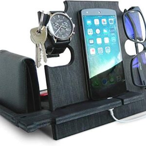 Wooden Docking station, Smartphone Stand - Desk Organizer, Nightstand Holder, Ebony Color