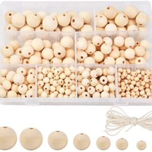 485 PCS Round Wooden Beads, 8 Sizes Natural Wood Beads Set, Natural Beads with Storage Box for Handmade Jewelry Bracelet Necklace(6/8/10/12/14/16/18/20mm)