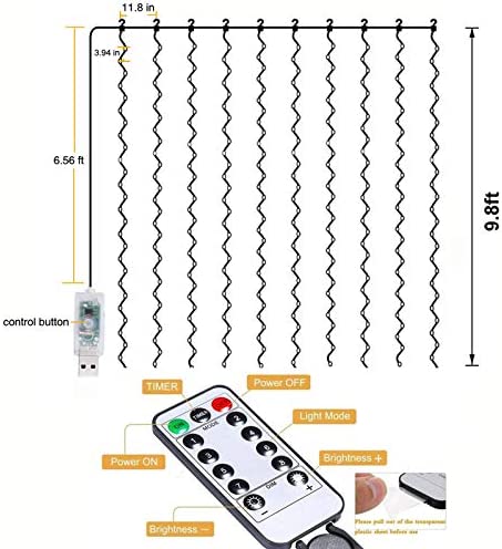 Curtain Lights 8 Modes Remote Control, 300 LEDs Window Fairy String Lights USB Operated, 3mx3m Waterproof Hanging Lights with Hooks, Durable Copper Xmas Lights for Outdoor Indoor Bedroom Party Decor - Image 6