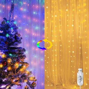 Curtain String Light Window Fairy Light 16 Colour Changing Twinkle Lights, 300 RGB USB Powered Waterproof LED Light with Remote Control & Timer for Valentine's Day Bedroom Wedding Party Christmas