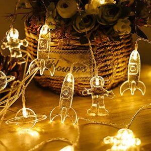 LELYFIT LED Fairy Lights Children's Room Decoration Lights 10 LED Astronaut Spaceship Rocket Pendant Party Lights Wall Window Tree Decorative Lights for Children's Room Decor