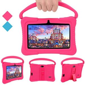 Kids Tablet Veidoo Android Tablet for Toddler, 7'' HD Display, 16GB Storage, Expandable Memory, WiFi, Dual Camera, Kids Content, Google Plays, Parental Control, Kid-Proof Case (Pink)