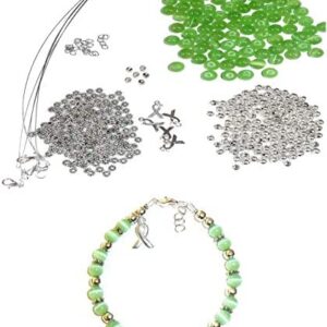 DIY Craft Beading Kit, Everything to Make Cancer Awareness Bracelets, Uses Wire, Crimps and Clasps, Fundraising and Gifts (Liver, Lymphoma - Mint Green - Makes 5)