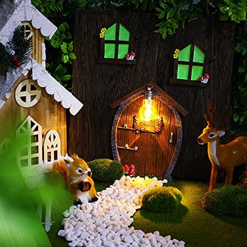 Home Miniature Window and Door with Glitter Lamp Tree Face Outdoor Glow in Dark Fairies Sleeping Door and Windows Yard Garden Sculpture for Trees Decoration Garden Lawn Ornament (Stone Style) - Image 4