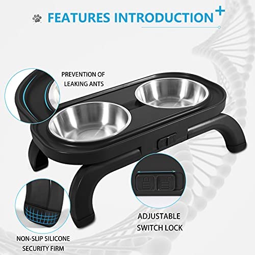 Elevated Dog Cat Bowls Stainless Steel Bowls, Adjustable Stand Raised Pet Feeding Bowl for Cats and Small Dog, Self-Setting Cat Food Bowl with 15° Tilted Elevated Food Feeding Bowl Set (Black) - Image 4