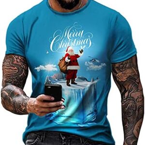 Christmas T-shirts for Men HJHGJ Blue Snowman Merry Christmas Short Sleeve O-Neck Tops Modal Soft Comfortable Wrinkle-free Tee Shirts Slim-fit Lightweight Thin Funny Novelty Fashion Polos