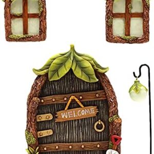 DSFSAEG Fairy Door and Windows for Trees, Country House Fairy Door Miniature for House, Glow in The Dark Yard Art Sculpture Decoration(1)