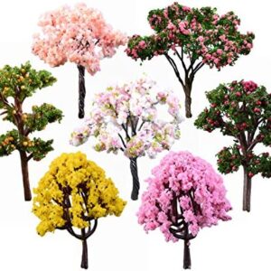 7pcs DIY Mixed Model Trees Miniature Fairy Garden Lawn Ornament Decor Pot Craft Accessories Dollhouse Model Train Scenery Architecture Trees